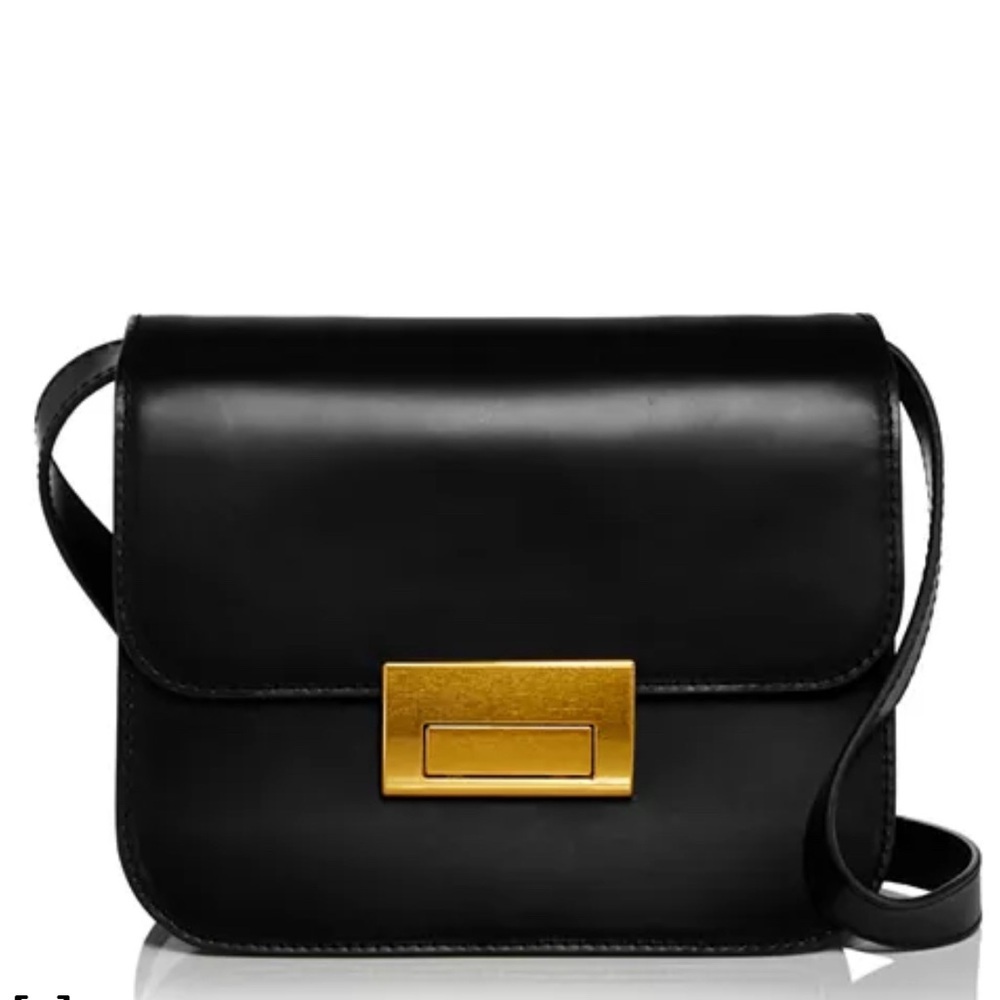 Loeffler Randall Black Leather Crossbody with Gold Tone Hardware